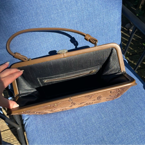 Vintage 60s 70s Brass Clasp Embellished Shoulder Bag Purse - Picture 10 of 15